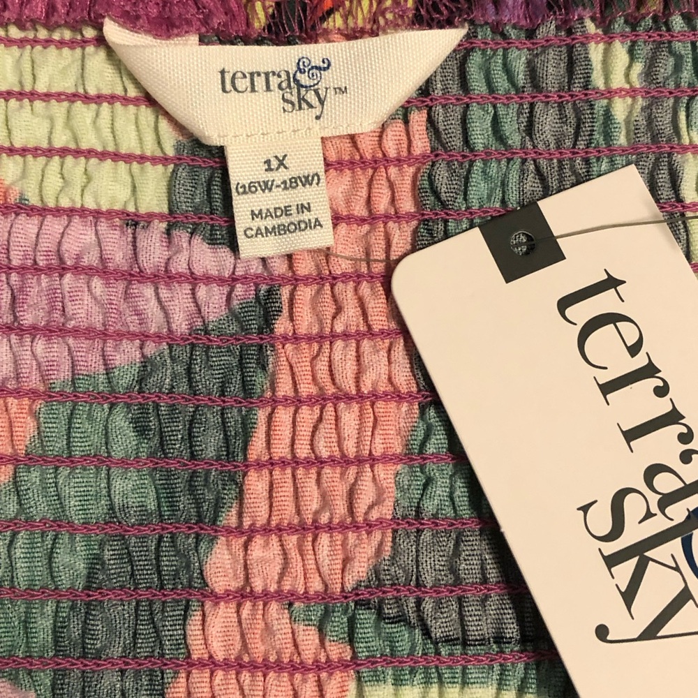 Terra & Sky Tie Shoulder Tropical Dress Button Front - Picture 5 of 6